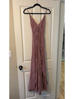 Wishlist Apparel Mauve Gauze Maxi Dress Plunge V Neck Open Back Smocked Slit S